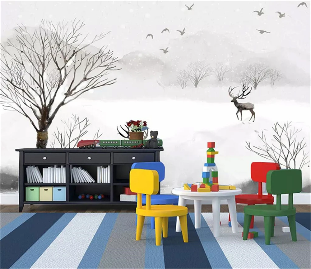 Decorative wallpaper Simple Hand-painted Elk Background Wall