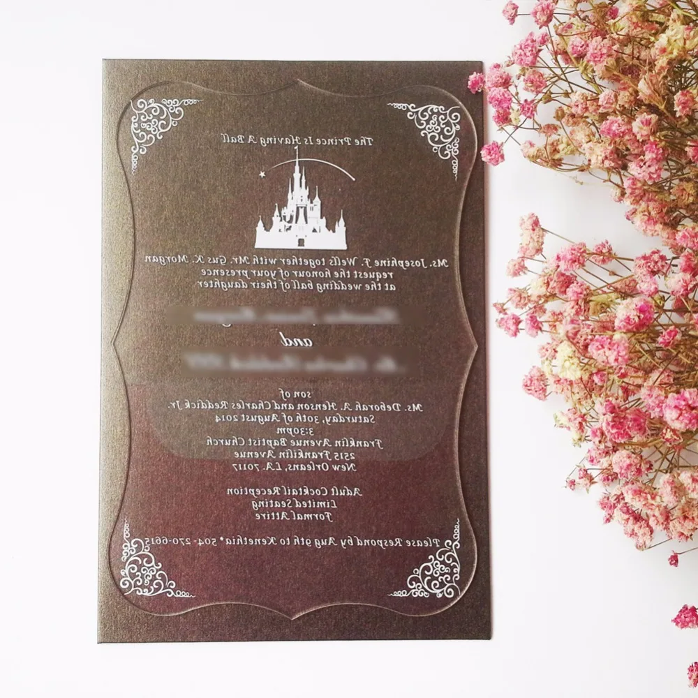 5*7inch Clear scroll shape acrylic wedding invitation card (1lot=100pcs)