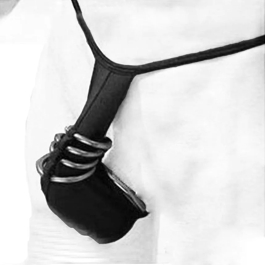 Men Lingerie 5 Metal Rings Penis Trunk Sheath G-String Bikini Bulge Pouch T-Back Microkini Underwear Macho Show Outfit