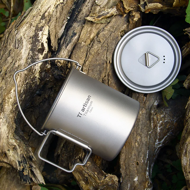 Tiartisan Outdoor Camping Titanium Hanging Pot 750ml Ultralight Portable Picnic Cookware Pot with Lid