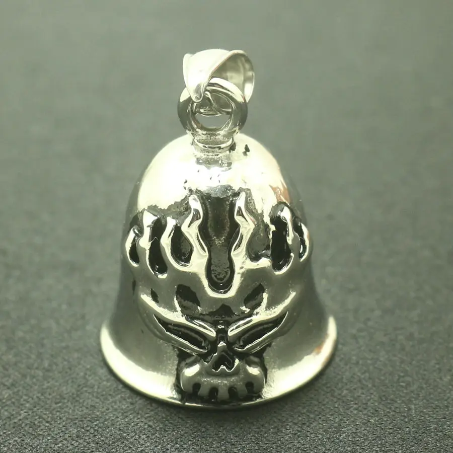 Newest Men 316L Stainlesss Steel Cool Flaming Skeleton Biker Bell Pendant For Rider