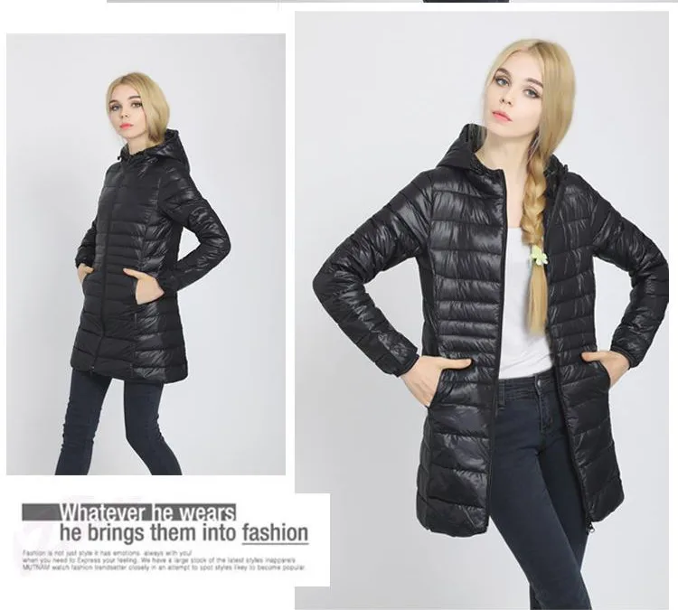 Casaco de inverno feminino fino, jaqueta longa com capuz, elegante, estilo euro-estrelas, novo venda na ucrânia, 90%, 2020