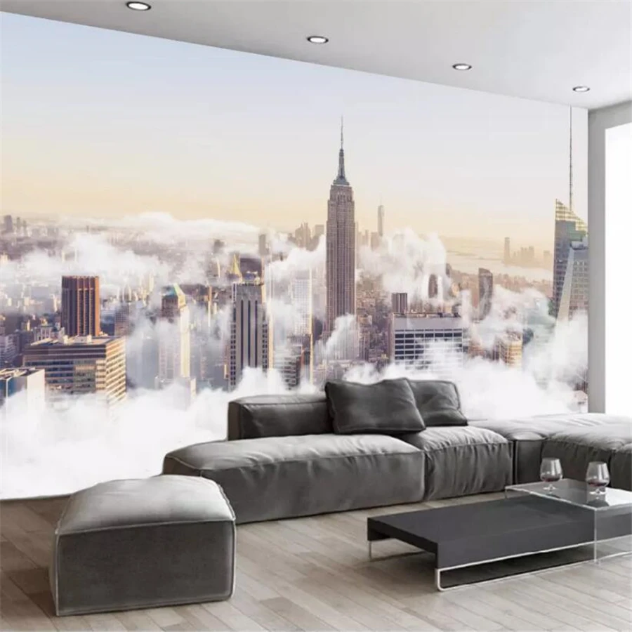 

wellyu Custom wallpaper 3d mural modern minimalistic abstract hand-painted city cloud sea landscape TV background wallpaper обои