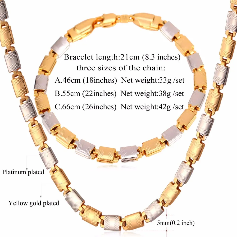 U7  Gold Color Chain Necklace Set Unisex Jewelry Wholesale Necklace Bracelet Party Jewelry Set S565