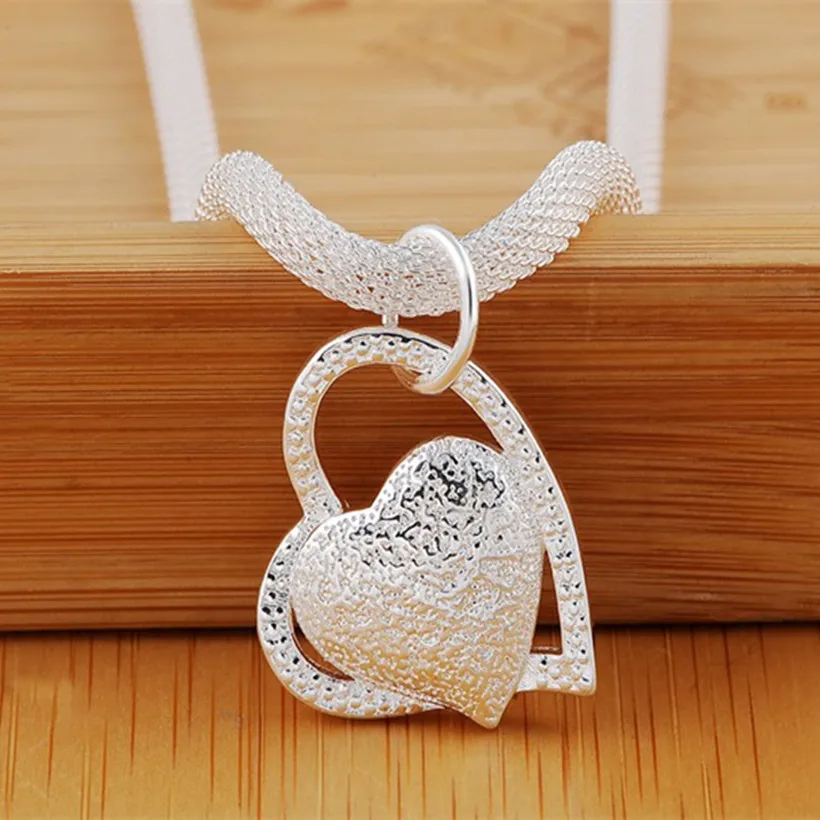 N270 Free shipping Popular Beautiful fashion Elegant silver color charm Mesh chain retro HEART pretty Lady Necklace jewelry