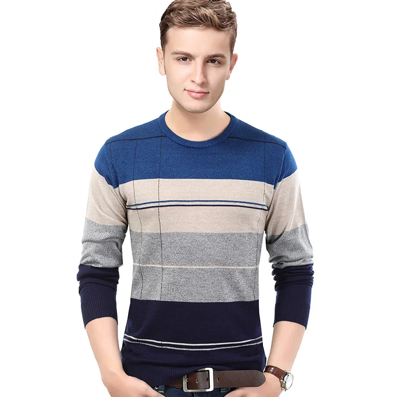 

High Quality Mens Autumn Fashion Colorful Stripes Long Sleeve Pullover Jumper Sweater