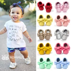 Zapatos sólidos para bebés y niñas, mocasines para primeros pasos, con flecos, lazo grande, mariposa