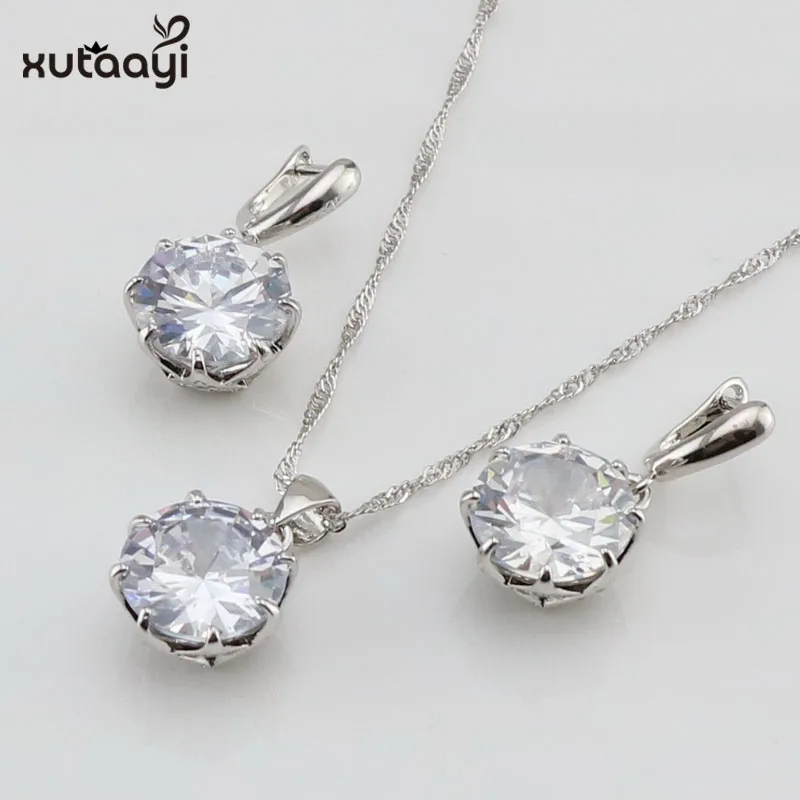 XUTAAYI White Colors Stones  Sterling Silver Jewelry Sets For Women Necklace Pendant Earrings Rings Free Gift Box