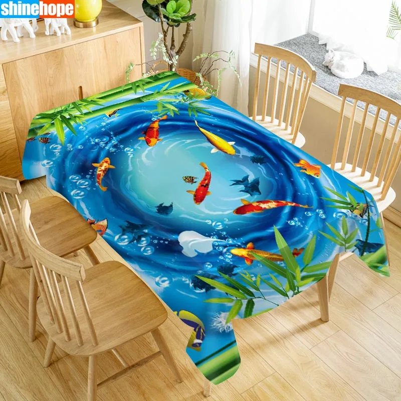 Underwater World 3D Tablecloth Dolphins Shark Christmas Animals Beach Washable Cloth Thicken Rectangular Wedding Table Cloth