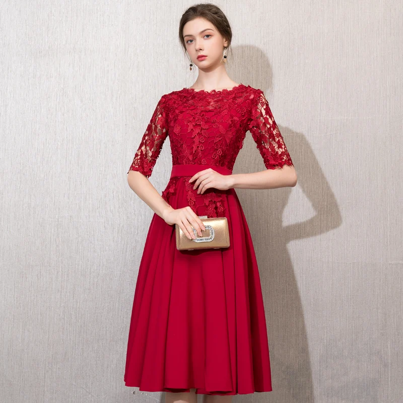 Robe de soiree New Lace Slim vestido de festa evening dress O-Neck Tea-Length plus size Party Prom formal dress women elegant