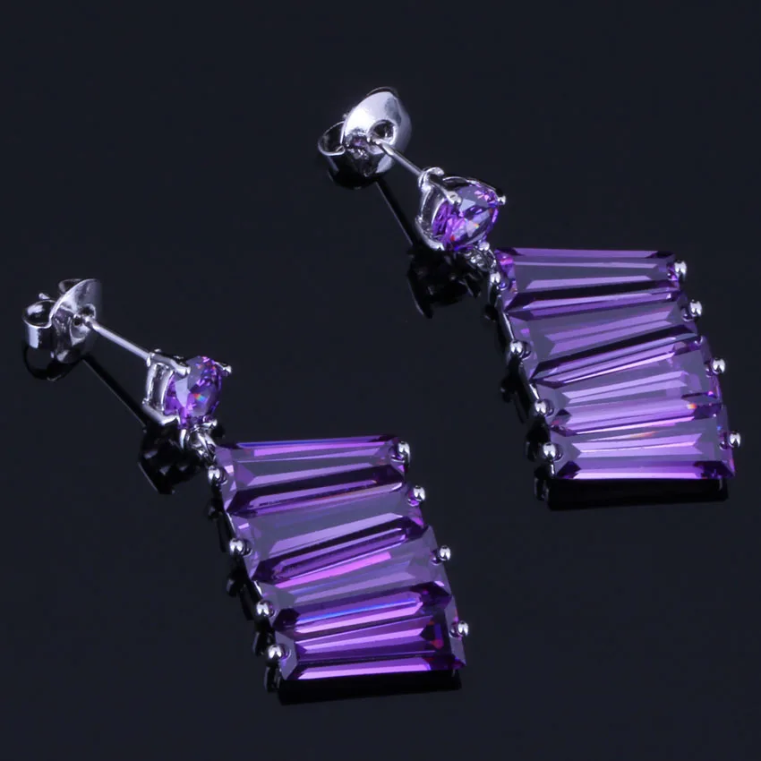 

Admirable Purple Cubic Zirconia Silver Plated Drop Dangle Earrings V0703