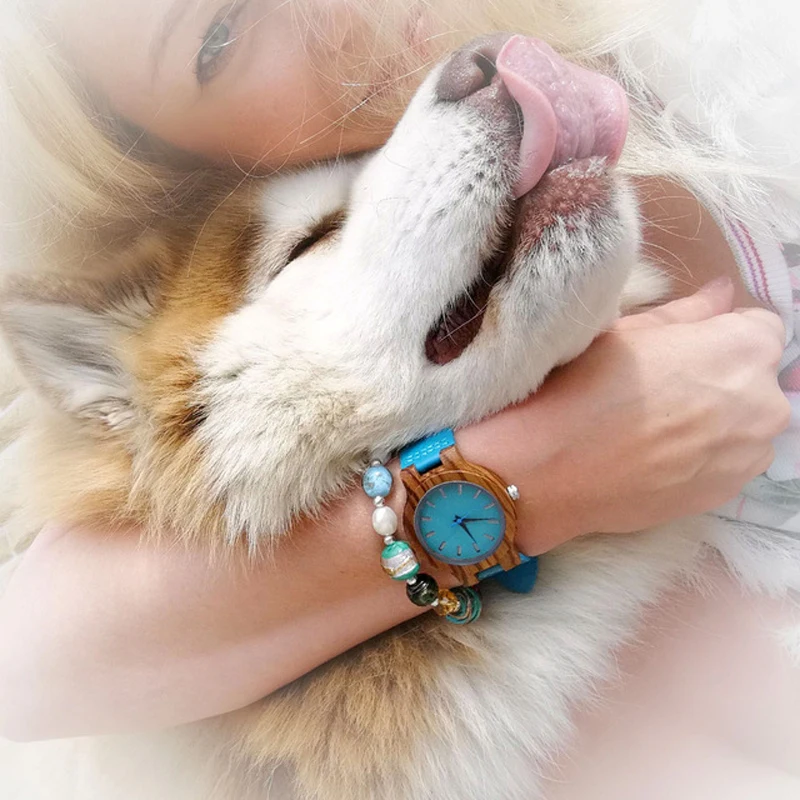 BOBO BIRD Women Watches Zebra Wooden Timepieces Turquoise Blue Leather Men Watch Personalized Lovers Gifts Relogio Masculino