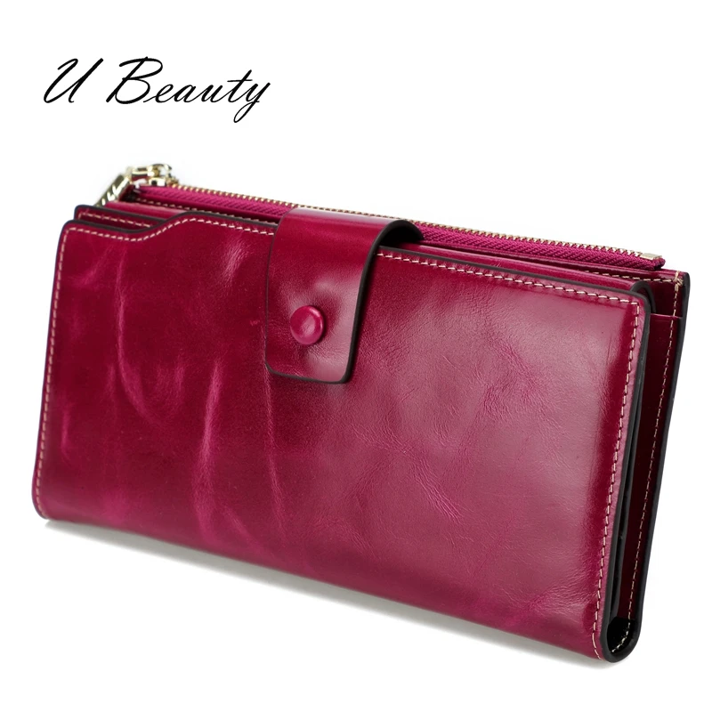 Ladies Top quality Oil waxed Cow Leather wallet fashion vintage genuine Cow Leather multi functional organizer  Men's wallet