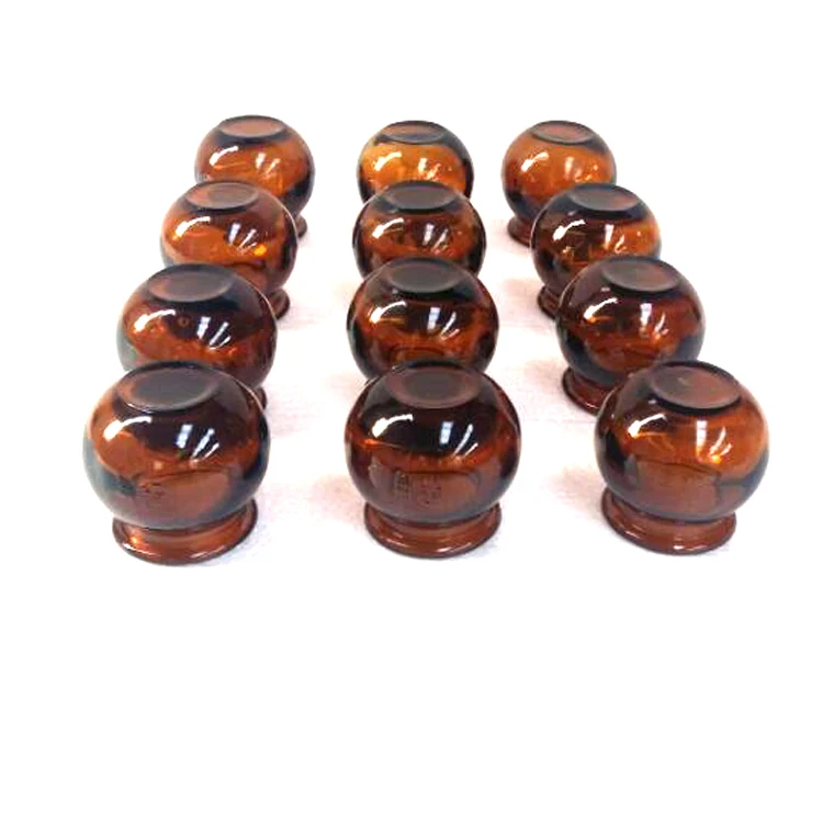 12 pcs Thick brown glass vacuum cupping set explosion-proof glass cupping pure hand-colored acupuncture massage cup