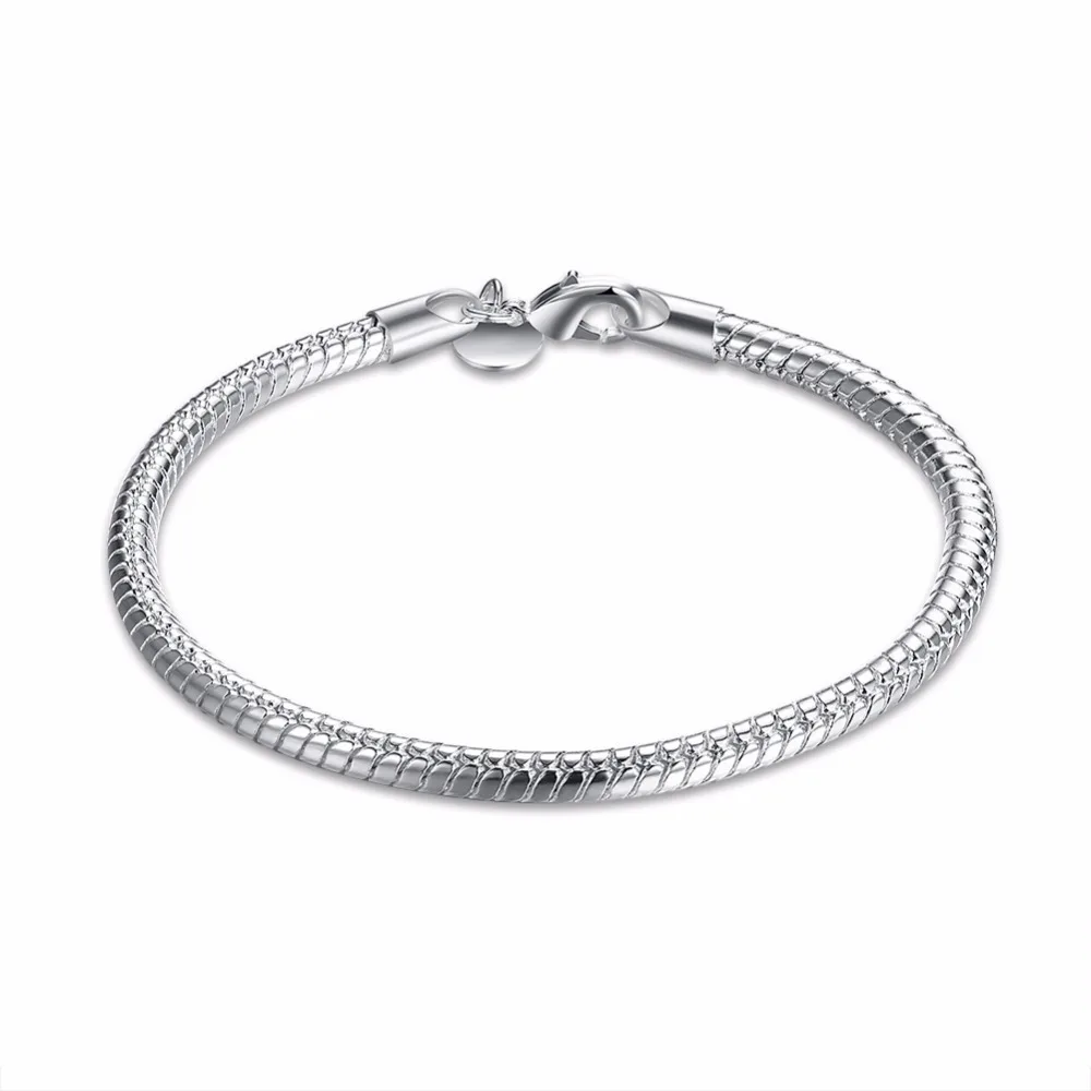 Lekani Original 925 stamp silver color Charm Bracelet Fashion Wedding Jewelry Smooth Snake Bracelets For Women Gift Hb001