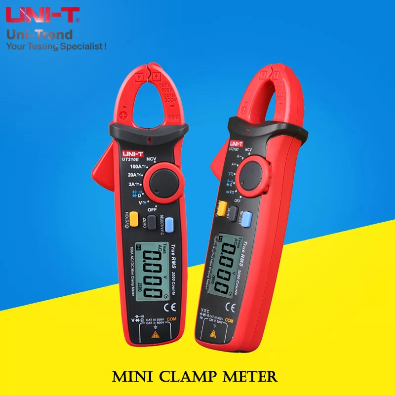 

UNI-T UT210A/UT210B/UT210C/UT210D/UT210E Mini Clamp Meter; Auto Range Ammeter/VFC/NCV/Temperature Test