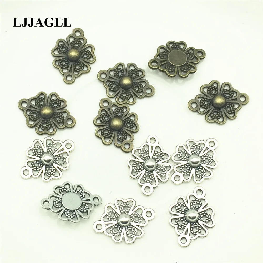 LJJAGLL Metal Alloy Jewelry Connectors 30PCS 15*21mm Silver Clover Hollow Leaves Charms Jewelry Components Diy Making ALJQ005