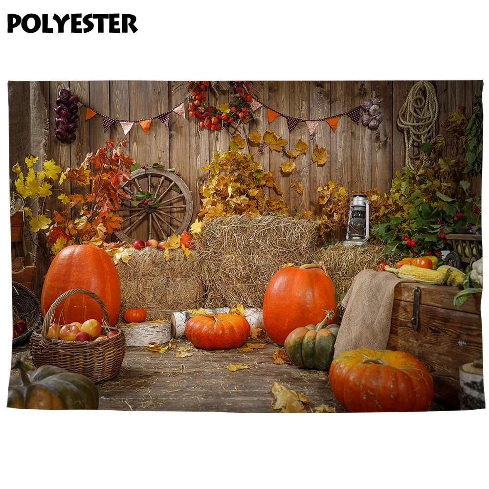 Allenjoy photophone studio backgrounds photography Autumn pumpkin wood wall hay barn child backdrop photocall photobooth decor