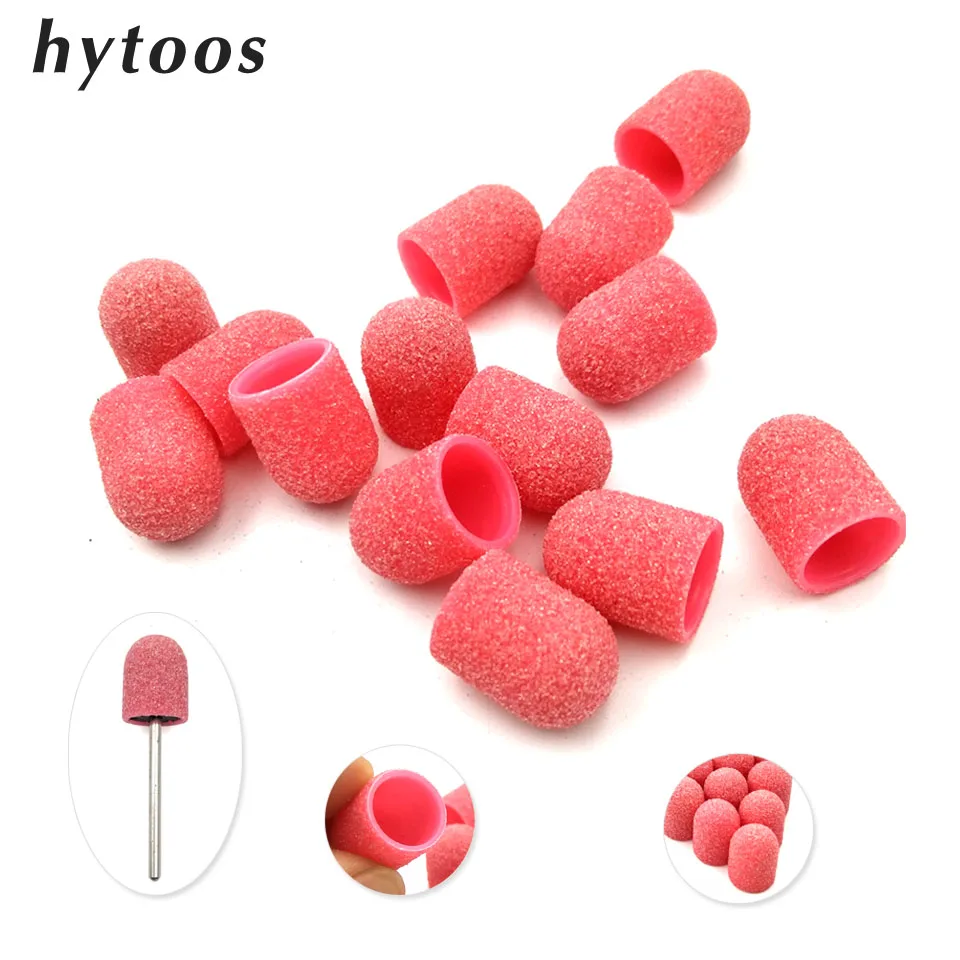 20 sztuk 10*15mm podstawa z tworzywa sztucznego różowy szlifowanie czapki z gumowy uchwyt Pedicure polerowanie piasek blok akcesoria do wiertarek stóp skórek narzędzie