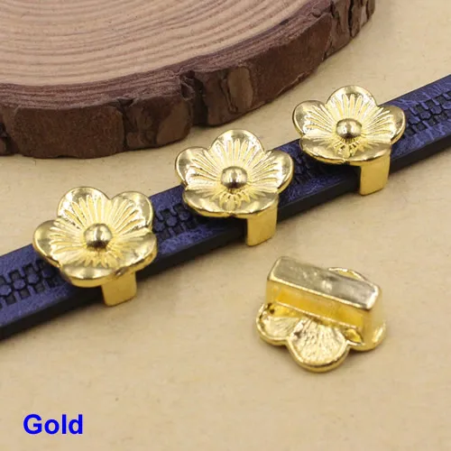 Onebeading Tibetsilber-Blumen-Schieberperlen für Armbänder, Halsketten, DIY-Herstellungszubehör, 14 x 15 mm, Loch: ca. 3 x 10,5 mm, 30 Stück