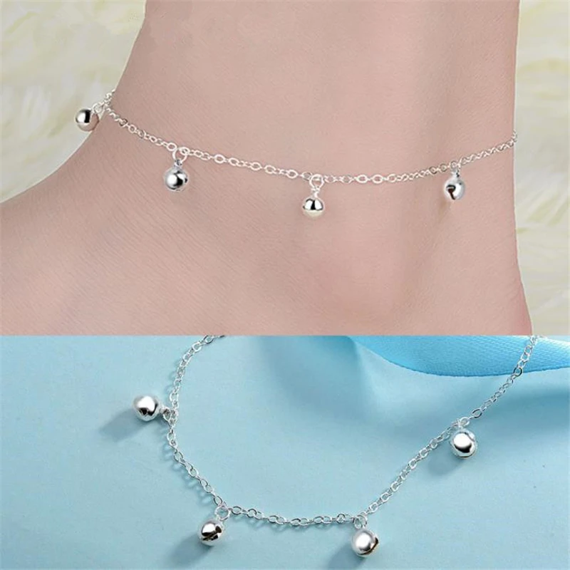 KOFSAC Trendy Lovely Bells 925 Sterling Silver Anklets For Women Bracelet Foot Chain Jewelry Girl Beach Party Accessories Gifts