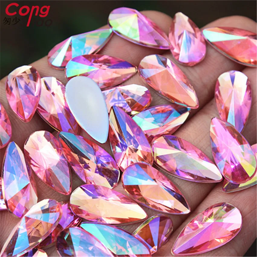 50pcs 9*18mm Tear Drop Shape Acrylic AB Rhinestones Glue On Flatback Pointed Stones Strass For DIY Crafts Jewelry Making WC455