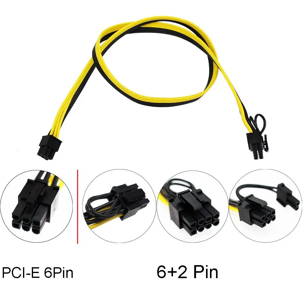 Ethereum-Alimentation pour serveur minier ZEC, 12V, carte d'installation GPU/PSU, 9 pièces, 18AWG PCI-E, 6 broches à 6 + 2 broches
