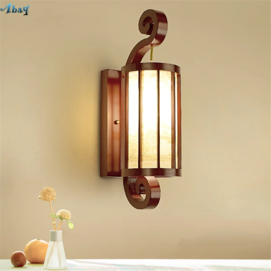 Chinese Solid Wood Wall Lamp Loft Decor Bedroom Light Merry-go Retro Novelty Park Street Lights Living Room Canteen Kitchen