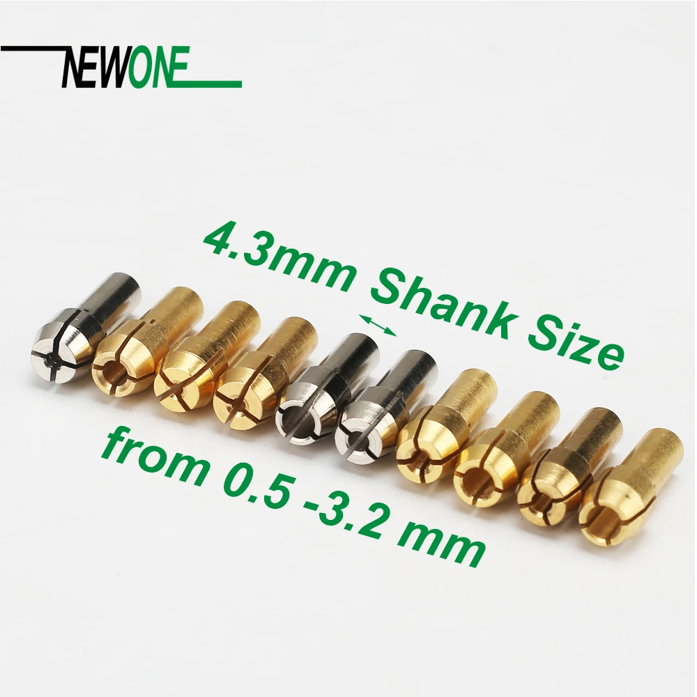 New 10Pcs Brass Drill Chucks Collet Bits 0.5-3.2mm 4.3mm Shank for Dremel Rotary Tool