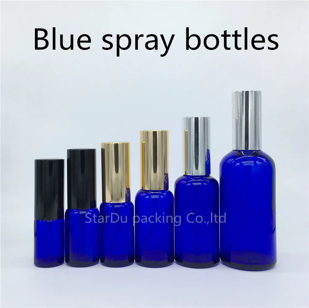 10ml 15ml 20ml 30ml 50ml 100ml Blue Glass Bottle With Perfume Aluminum sprayer, Essential Oil Spray Glass Blue Bottles 200pcs