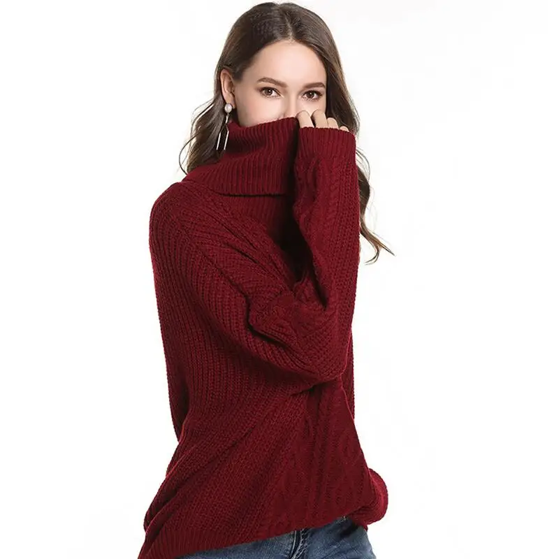 

IANLAN New Turtleneck Sweater Women Acrylic Loose Pullover Solid Long Sleeve Sweater Ladies Basic Knitwear Anti-static IL00104