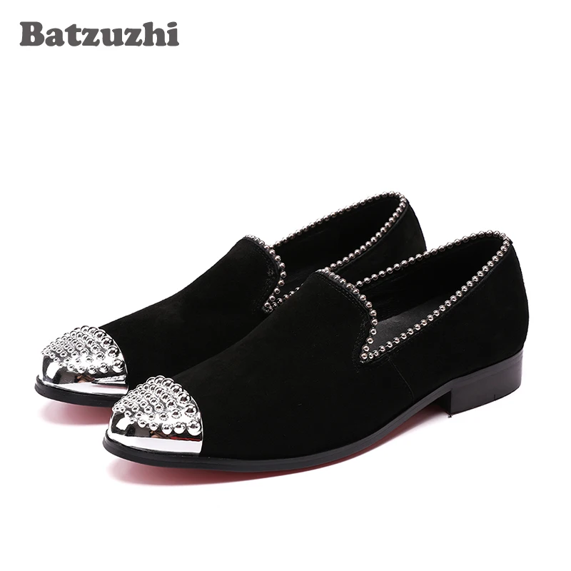 

Batzuzhi 2018 Handsome Black Suede Men Shoes with Silver Metel Cap Party and Wedding Men Loafer Men Casual Shoes Chaussure Homme