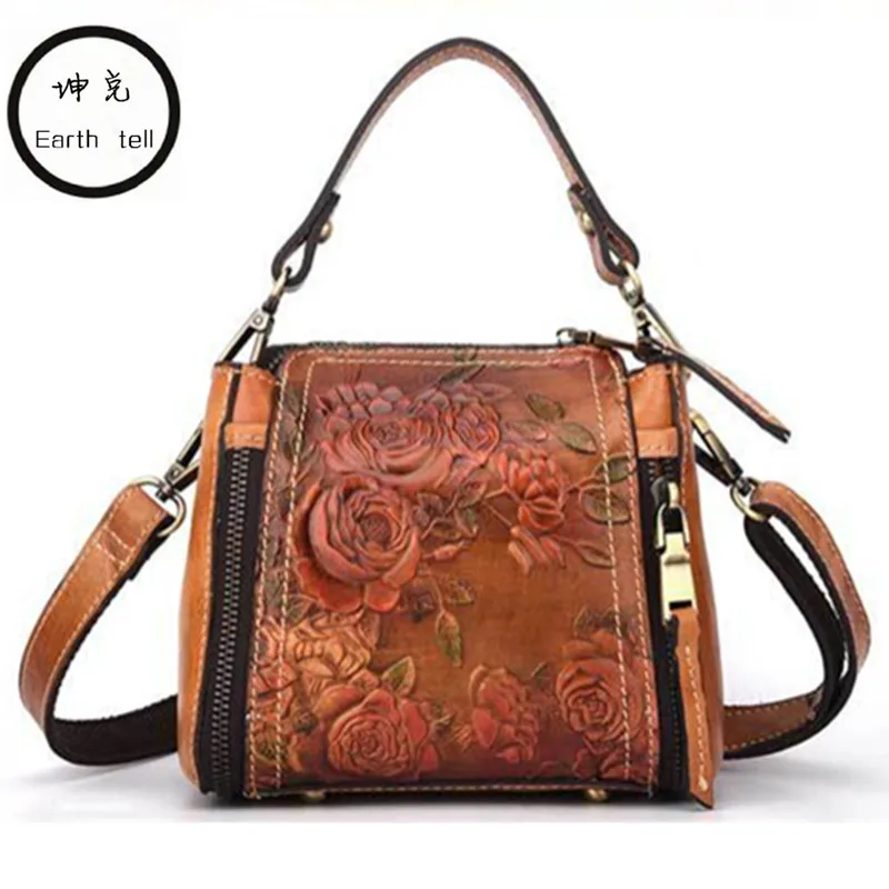 Earth tell Women Printing Shoulder Bags Fashion Female Handbags Genuine Leather Large Capacity Retro Tote Casual Messenger bag arch enemy earth lp