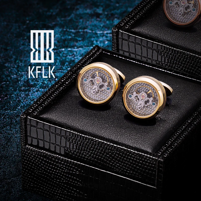 KFLK Shirts Cufflinks for Mens Brand Watch Movement Mechanical Cuff links Buttons High Quality male Free Shipping Color Gold