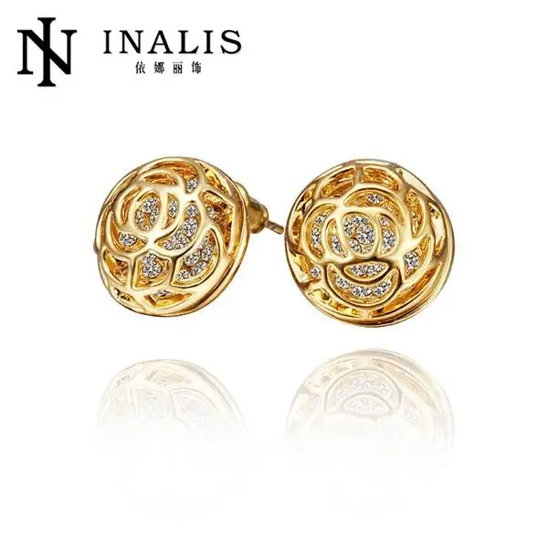 INALIS Korean Style Fashion Big Crystal Jewelry Temperament Rhinestone Color Cage Stud Earrings For Girl E620