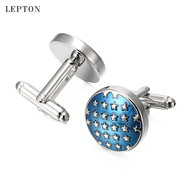 High Quality Blue Star Cufflinks Stainless Steel Round Enamel Star Cuff links for Mens Shirt Studs Gift Lawyer Relojes gemelos