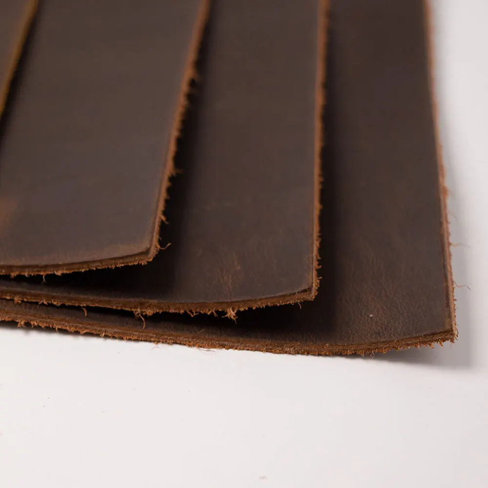 Thick cowhide genuine leather 1.8 to 2.2 mm square piece cowhide Crazy Horse First Layer Tanned cow skin hide brown