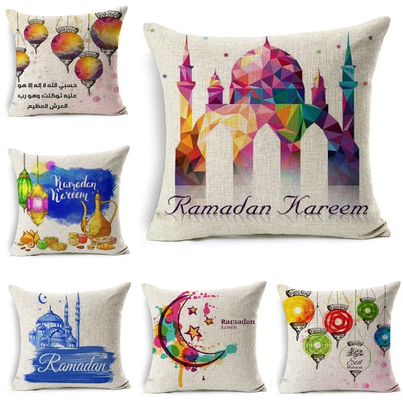 

Religion Ramadan Kareem Cotton Linen Cushion Cover Home Decoration Throw Pillows Car Sofa Decorative Pillow Case 45*45cm