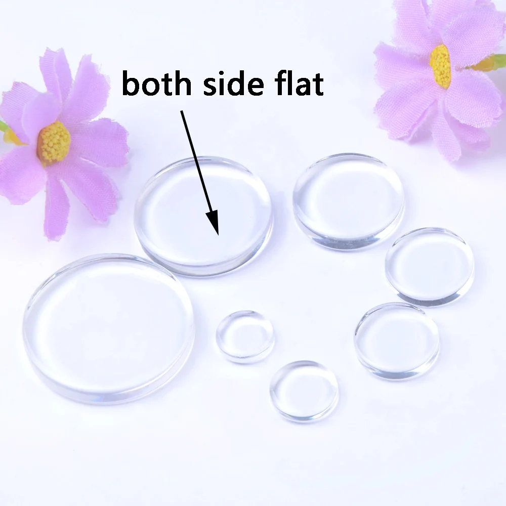 Cabochões de vidro transparente para fazer colar de pingente Cabochão Jóias, ambos os lados planos e redondos, 10mm-30mm