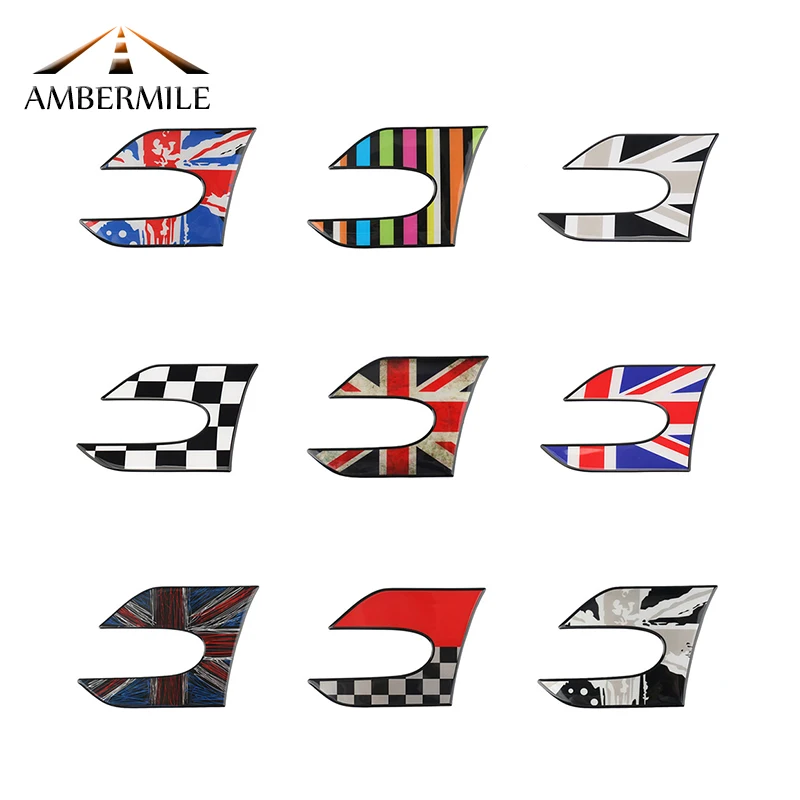 AMBERMILE 2PCS Car Side Wing Fender Sticker Body Section Scuttles Decals for Mini Cooper F55 F56 Hatchback Auto Accessories