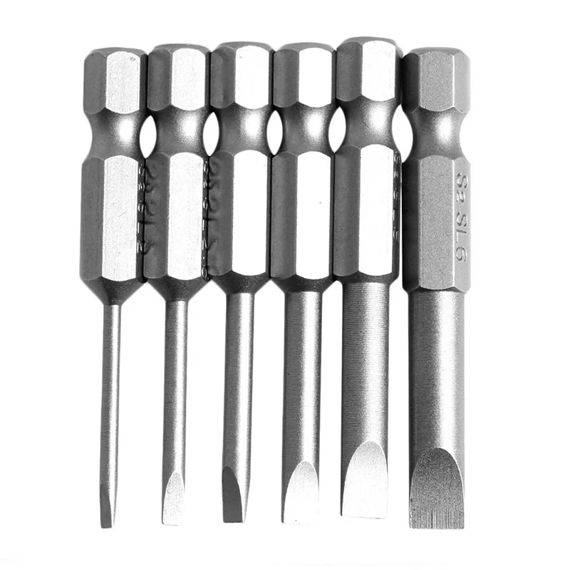 6 teile/satz 50mm 2,0-6,0mm Flache Kopf Schlitz Spitze Schraubendreher Bits