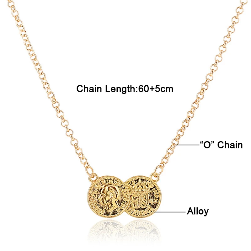 Yidensy Fahsion Round Coin Pendant Necklaces Gold Silver Color Metal O Chain Necklace Long 65cm for Women Female Jewelry