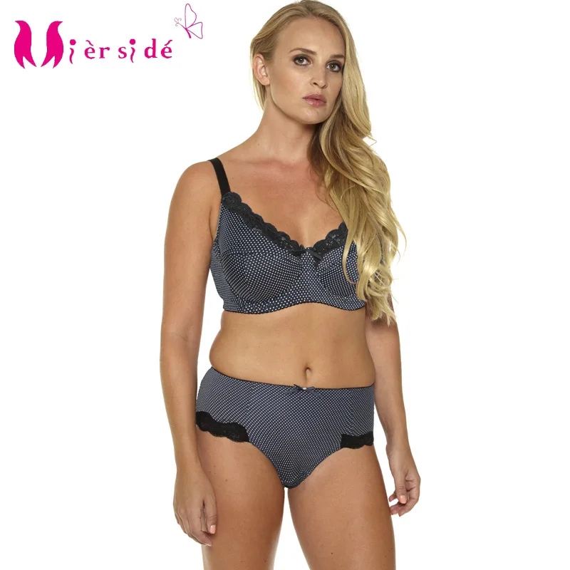 Mierside Hot Women Sexy Underwear Big Size Printing Plus Bra Set 36-46C/D/DD/DDD/E/F/G sexy casual brief and bralette BL953P Set