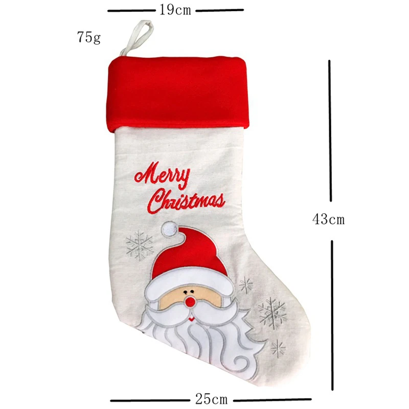 10 pcs / lot 2019 New Christmas Decoration Linen Embroidery Christmas Socks Gift Bag Santa Claus Snowman Elk xmas sock kid gifts