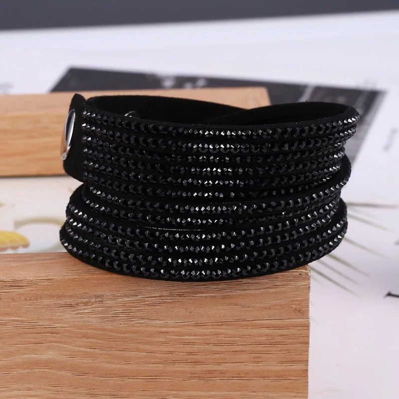 HOCOLE Vintage Rhinestone Crystal Wrap Multilayer Leather Bracelets For Women Charm Bracelet Bangles 2019 Fashion Jewelry Female