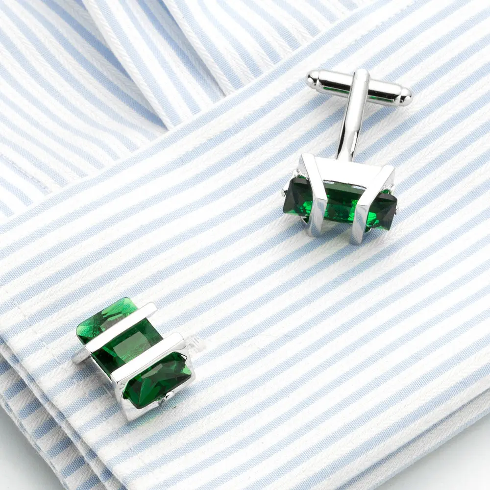 VAGULA Cufflinks Top Luxury Brand Party Wedding gift Suit Shirt Button Bonito Gemelos Green Crystal Cuff link 708