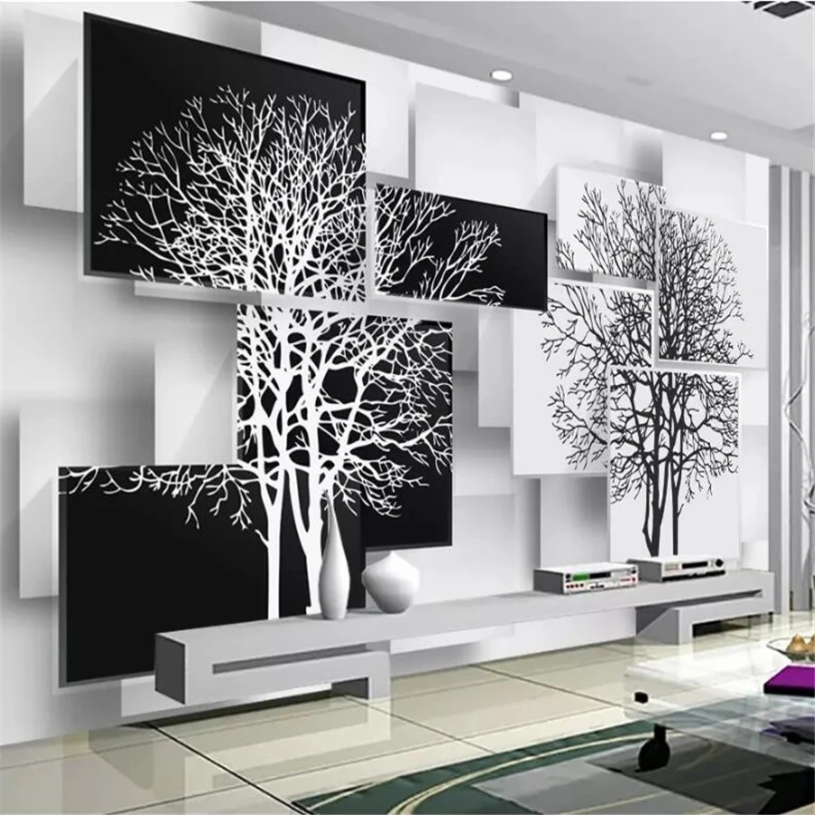 

beibehang Custom wallpaper 3d papel de parede murals simple black and white tree TV background wall living room wallpaper mural
