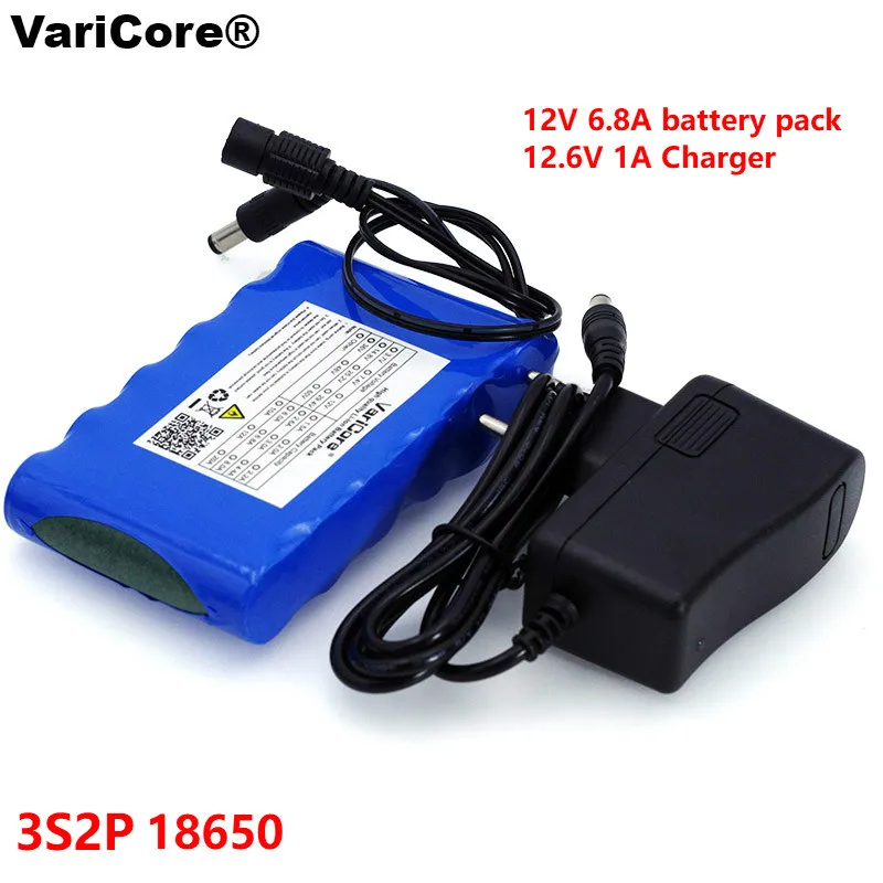 VariCore Portable Super 18650 Rechargeable Lithium Ion battery pack capacity DC 12 V 6800 Mah CCTV Cam Monitor 12.6V 1A Charger