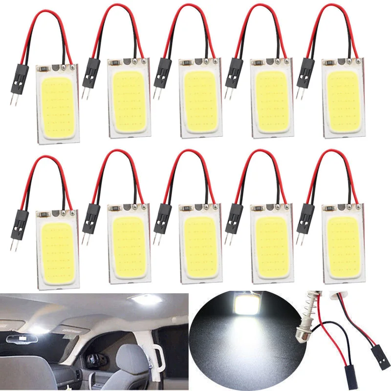 JX-LCLYL 10pcs 12V 6W 48SMD COB LED Car Interior Dome Panel T10 Festoon Light Lamp Bulb