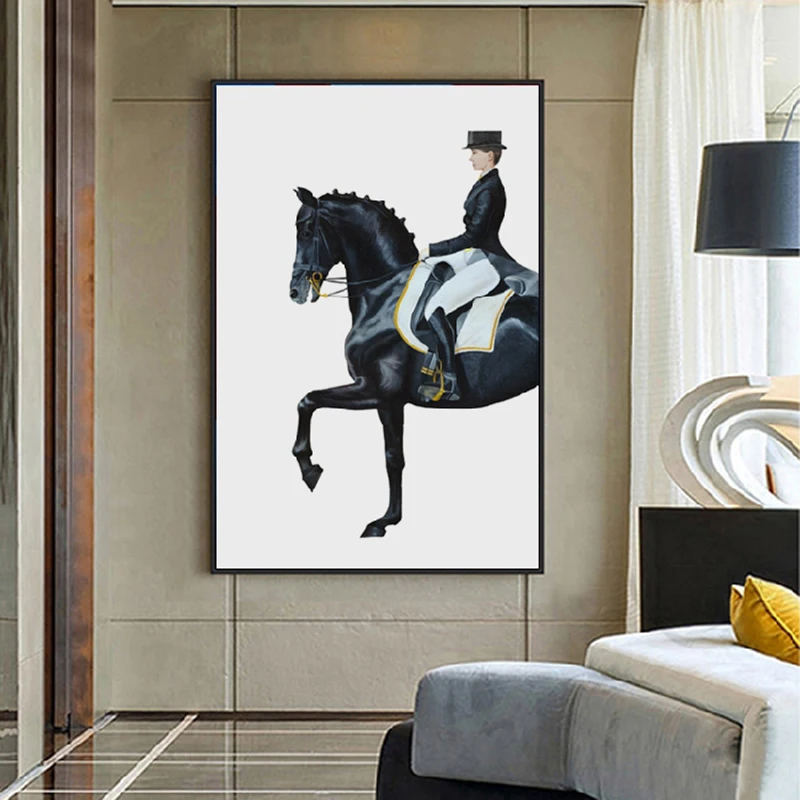 

Modern Luxurious Figure Horse Canvas Paintings Abstract Posters Print Wall Art Pictures for Living Room Home Aisle Decor